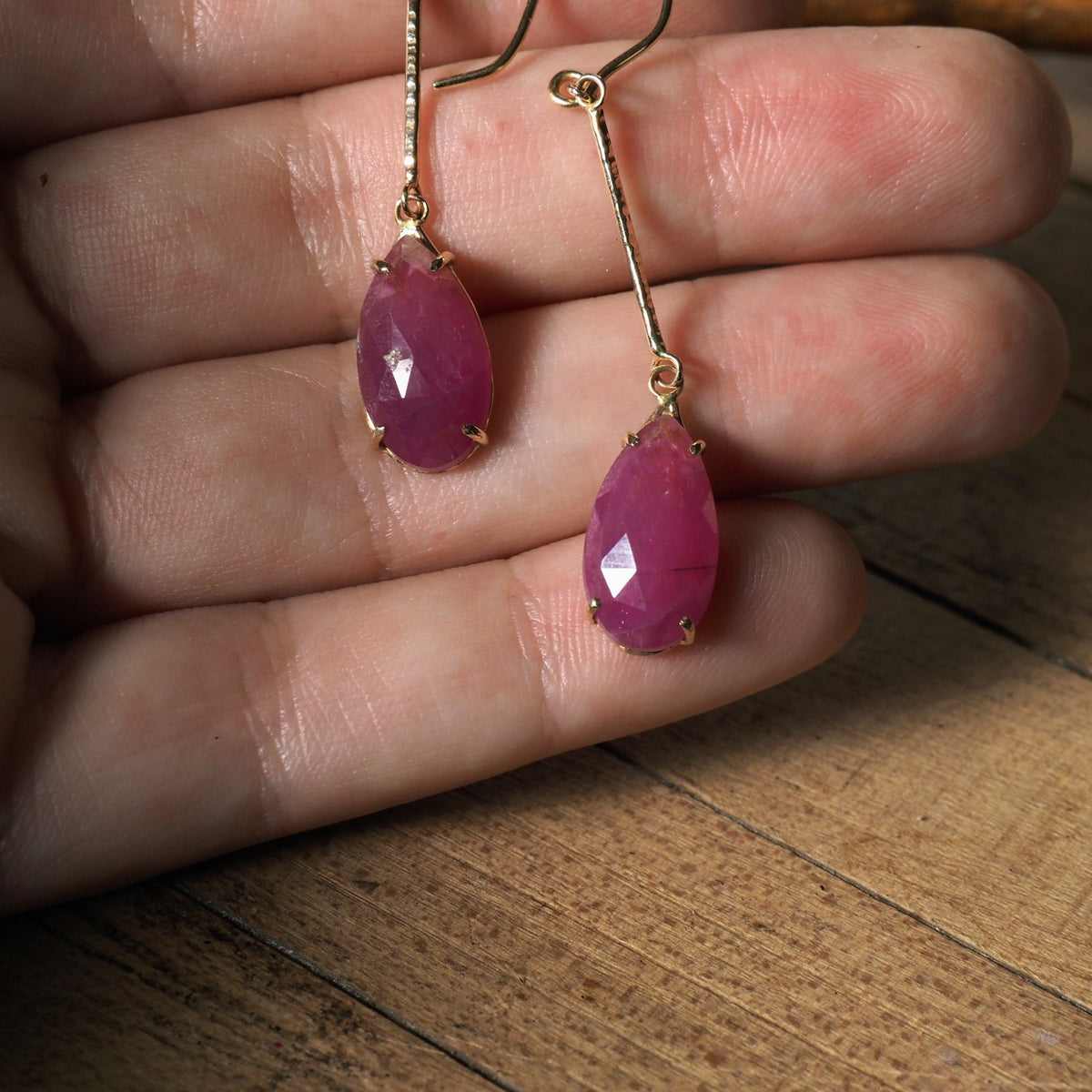 14k Rose Cut Ruby Earrings - Mettle by Abby
