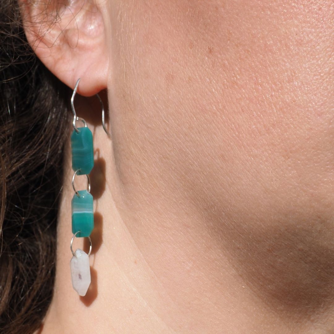 Green Banded Agate & Moonstone Earrings | Mettle by Abby