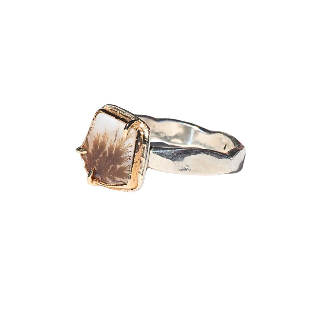 Little Wild Dendritic Agate Ring | 14K Gold & Sterling Silver | Size 7.75