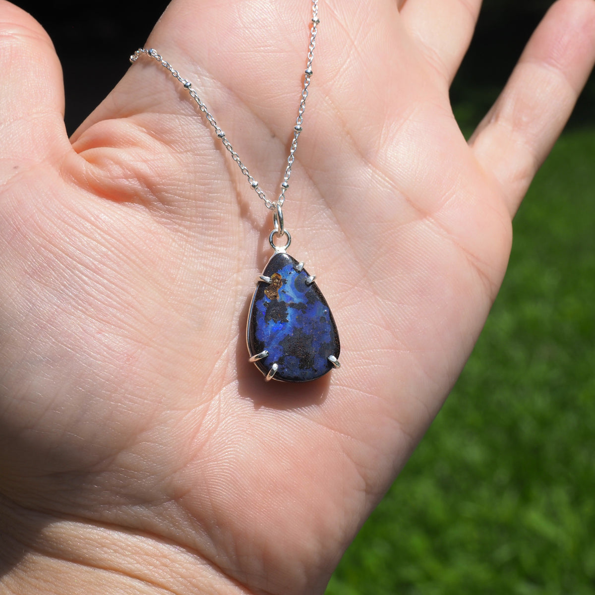 Australian Boulder Opal Necklace-Handmade Sterling Silver