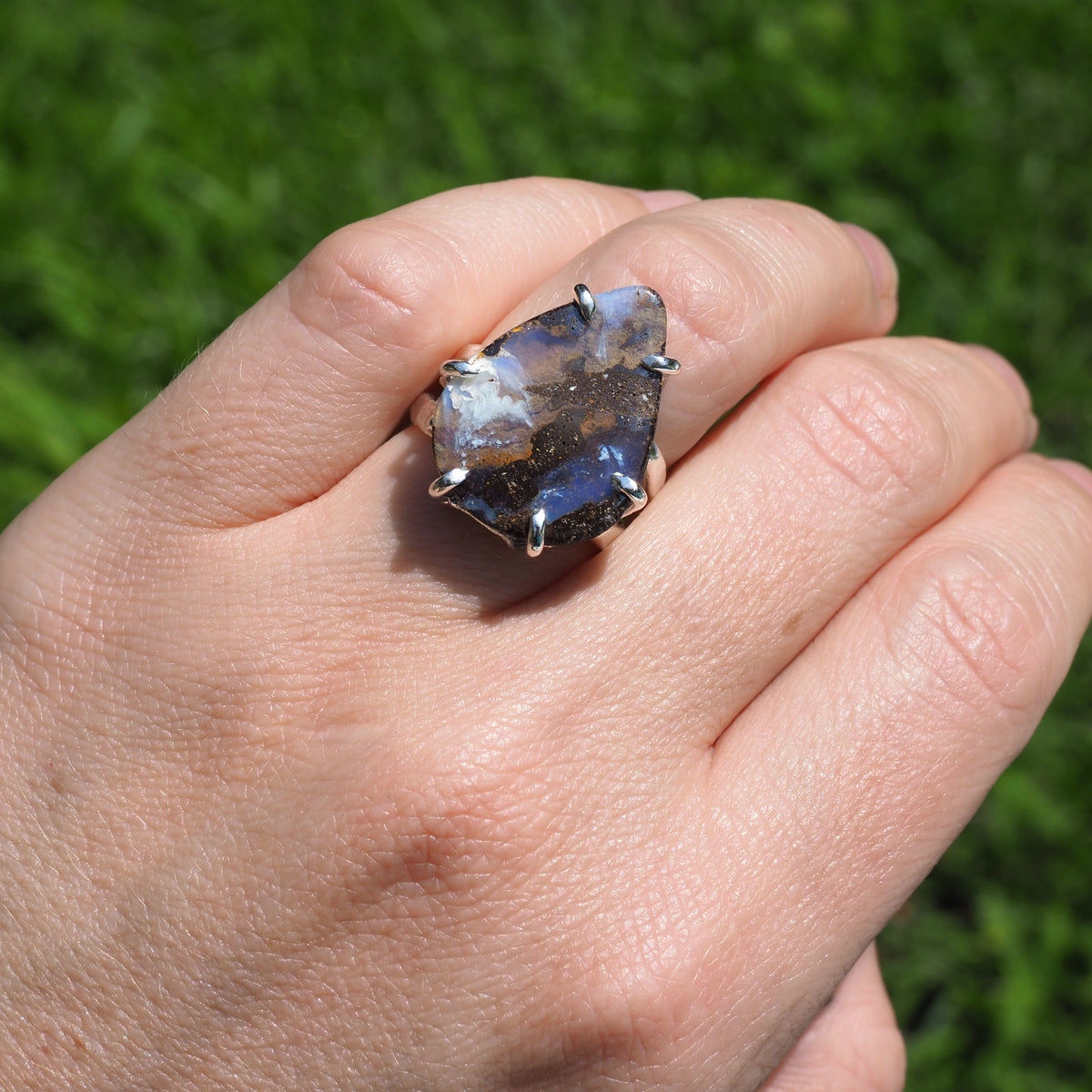 Boulder Opal Statement Ring-Handmade Sterling Silver - Size 6.5