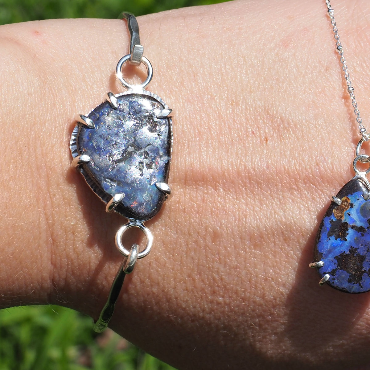Boulder Opal Hook Bracelet-Handmade Sterling Silver