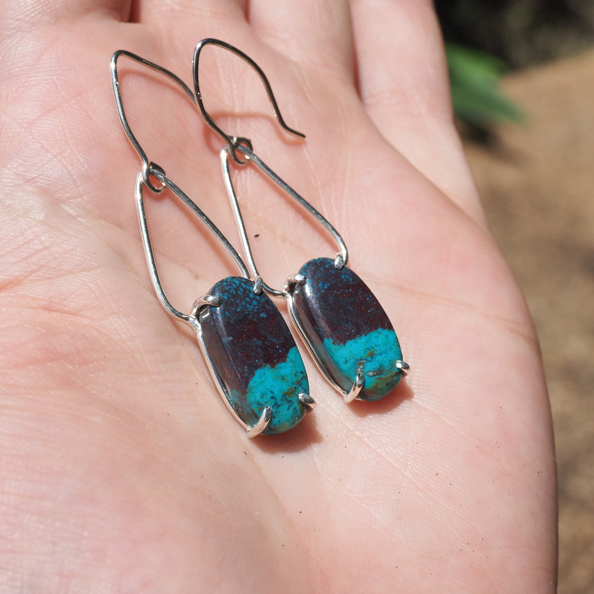 Chrysocholla Petal Earrings-Handmade Sterling Silver