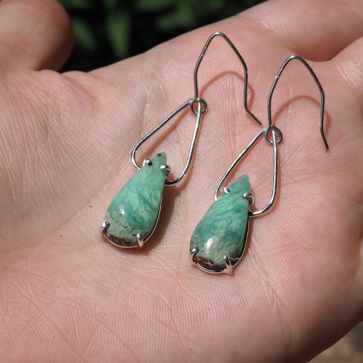 Chrysoprase Petal Earrings-Handmade Sterling Silver