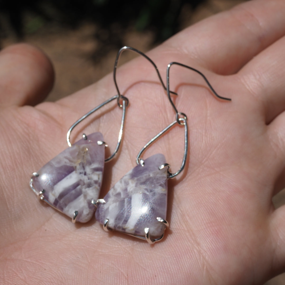 Chevron Amethyst Petal Earrings-Handmade Sterling Silver
