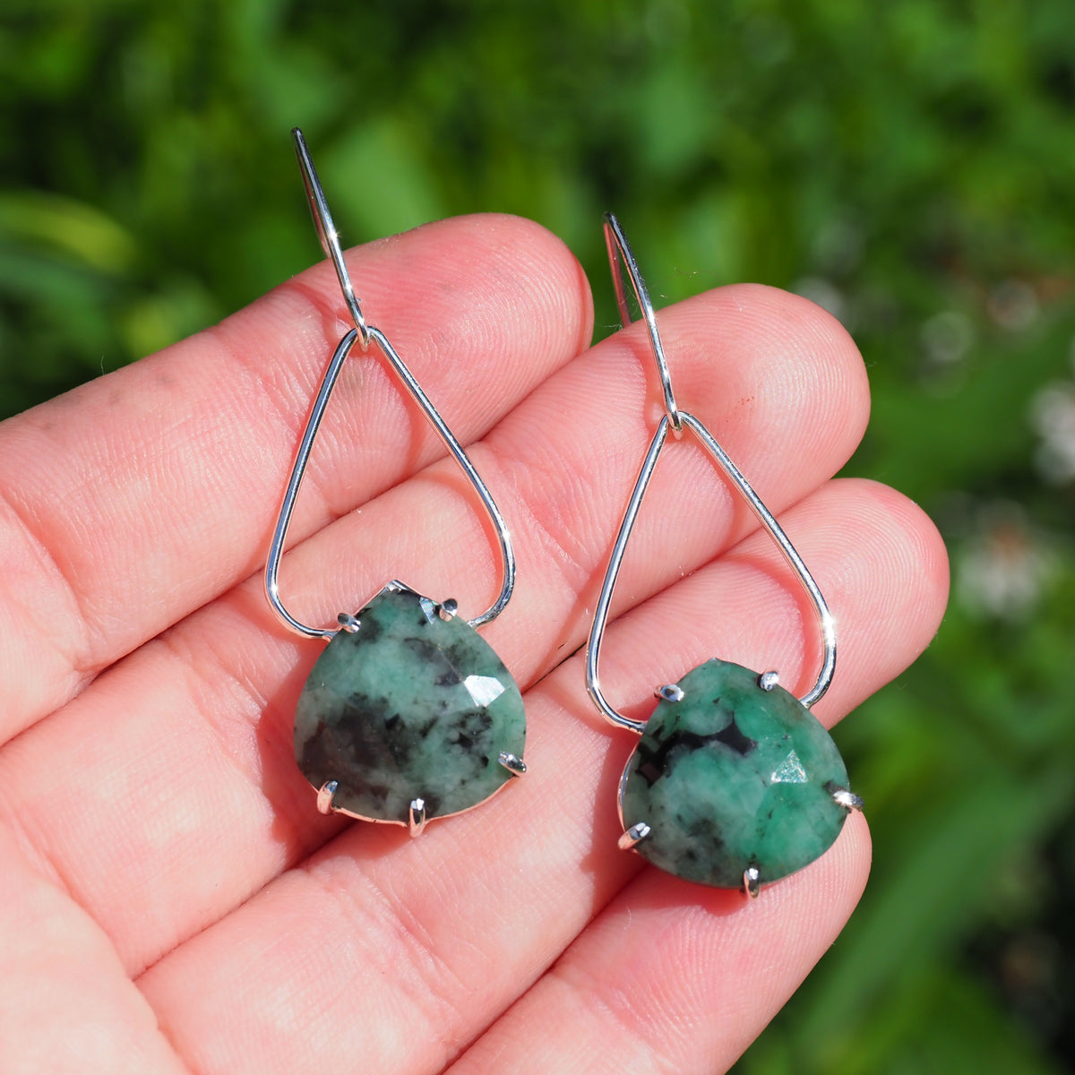 Emerald Petal Earrings-Handmade Sterling Silver