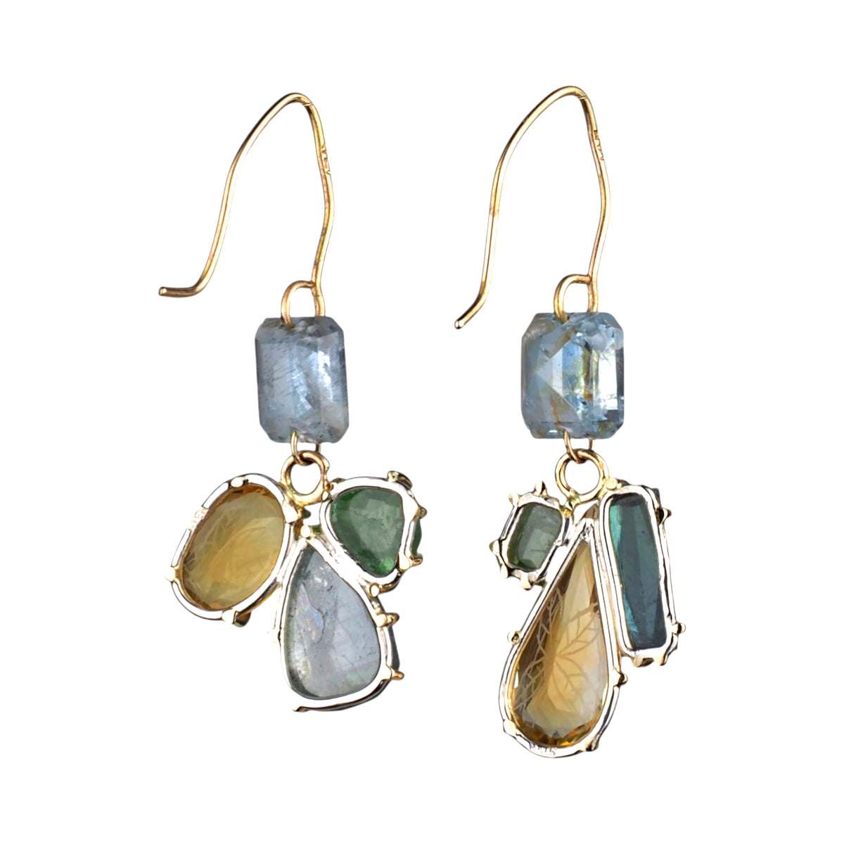 Spring Ember Earrings - Gold, Silver, Tourmaline, Citrine, Aquamarine Earrings