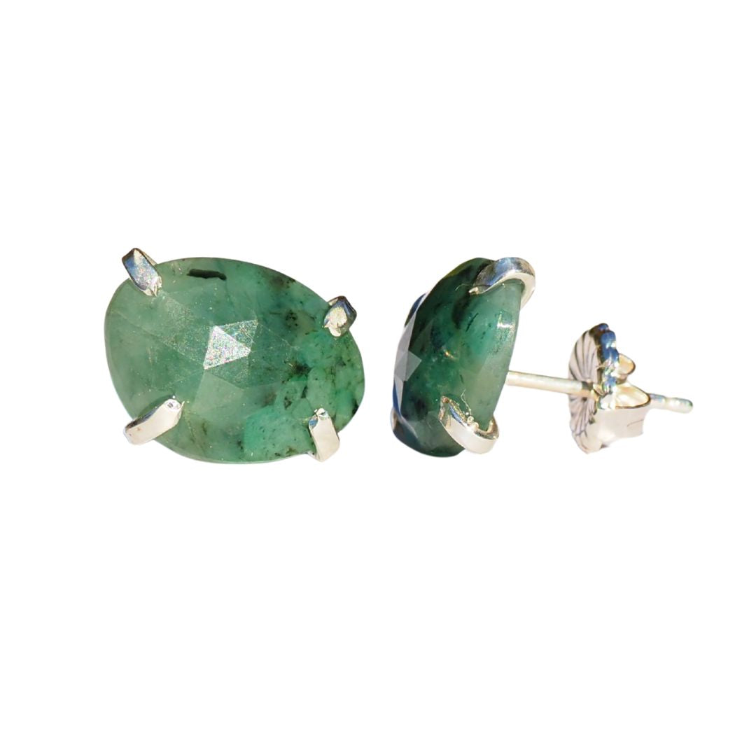 Spotted Emerald Studs– Handmade Sterling Silver