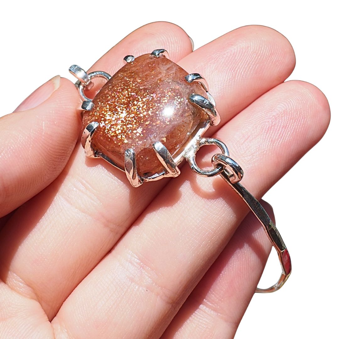 Sunstone Hook Bracelet-Handmade Sterling Silver and Sunstone