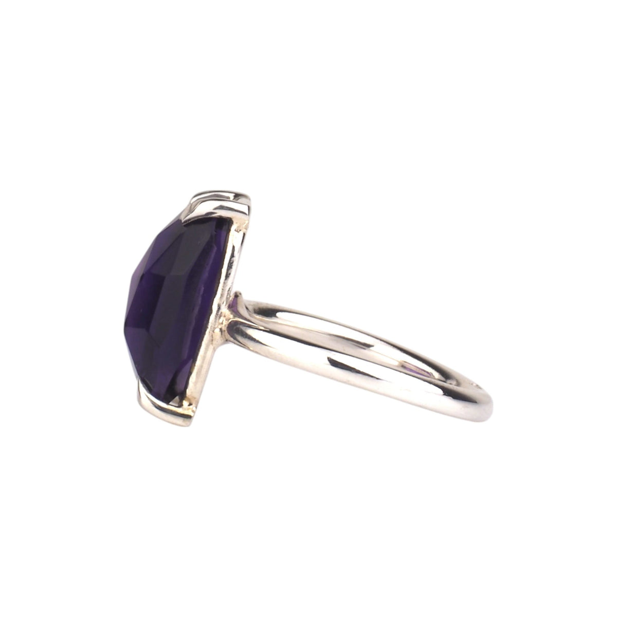 Rectangular Rose Cut Amethyst Ring - Sterling Silver - Mettle by Abby