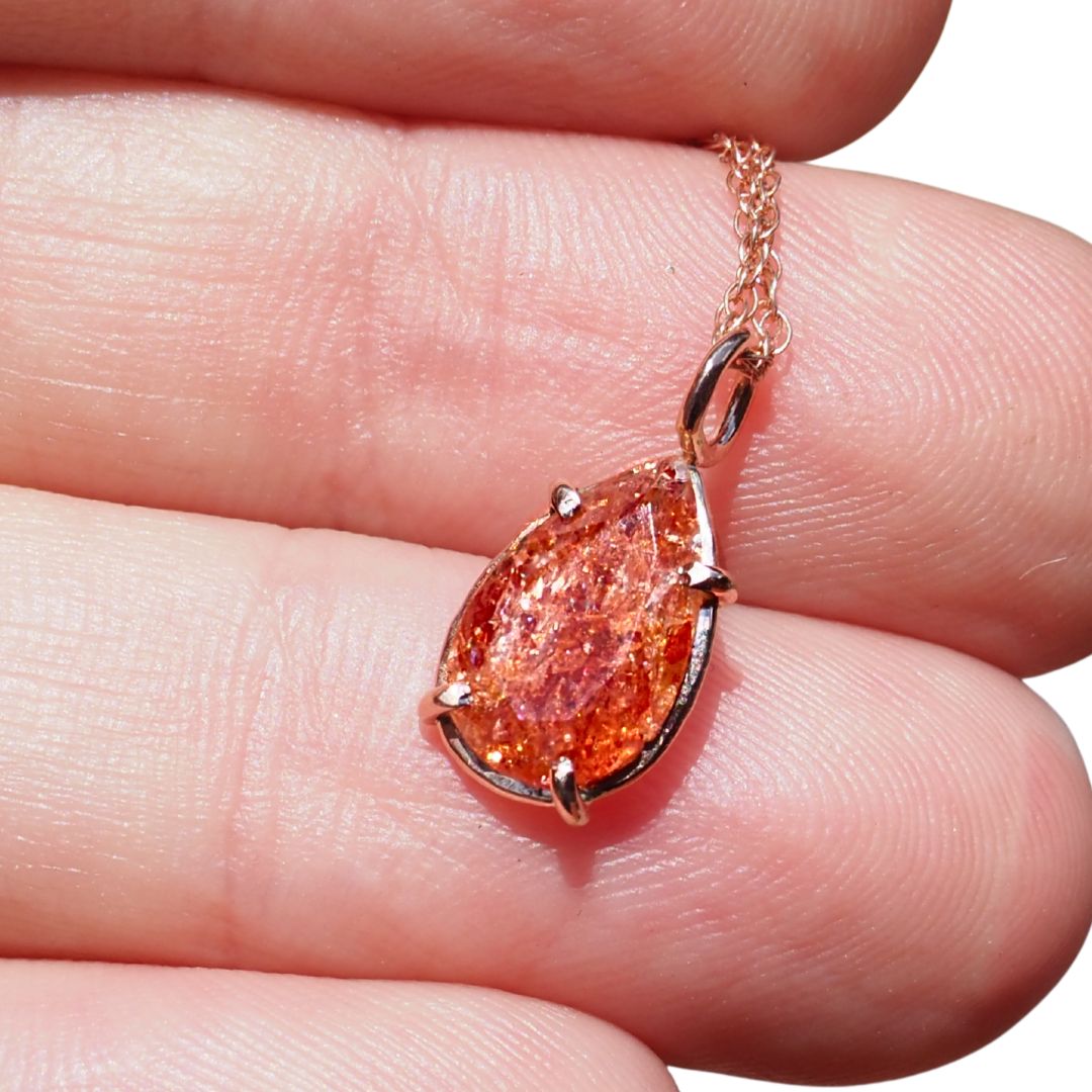 14k Firelight Necklace-Handmade 14k Rose Gold and Sunstone