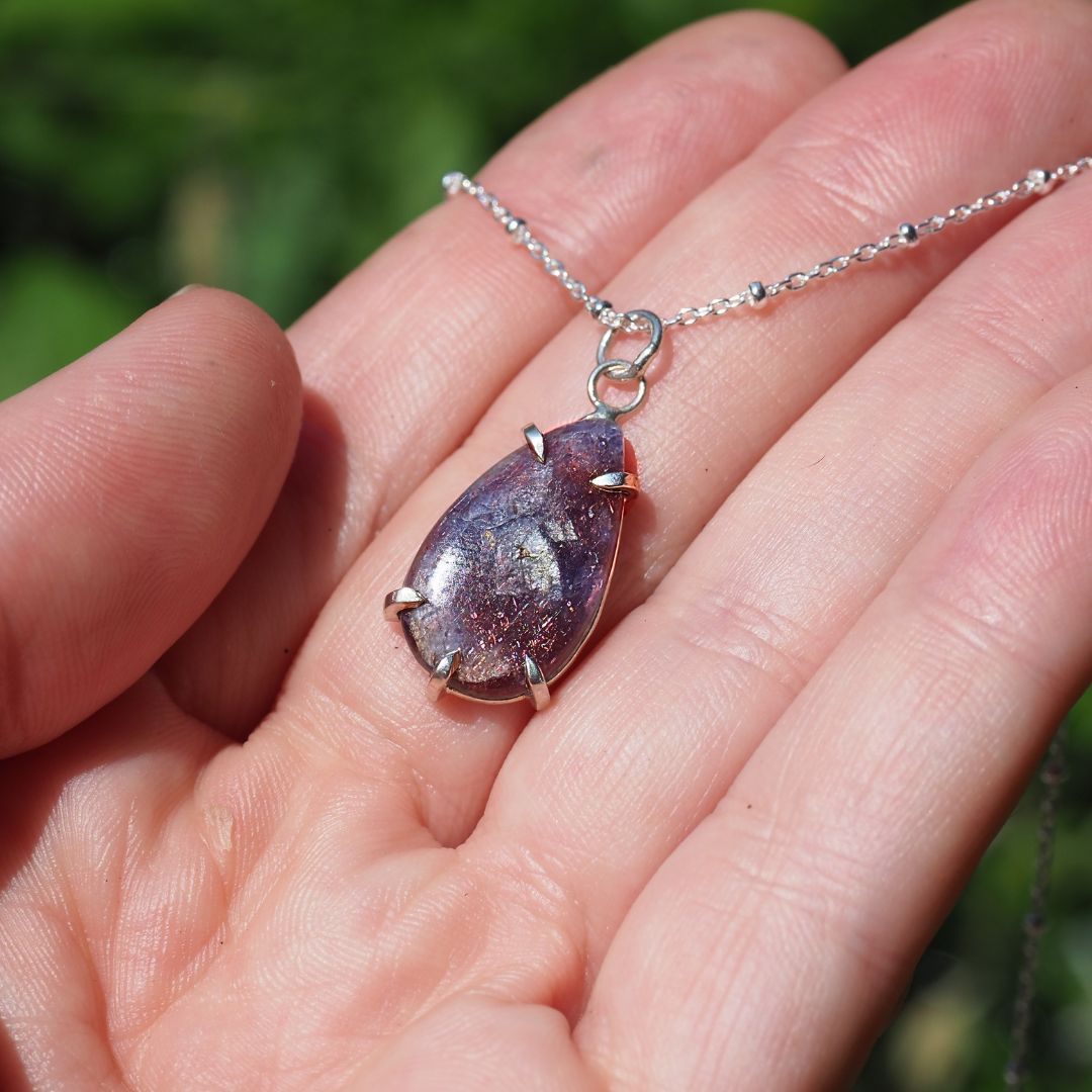 Petite Iolite Sunstone Necklace-Iolite Sunstone and Sterling Silver Necklace