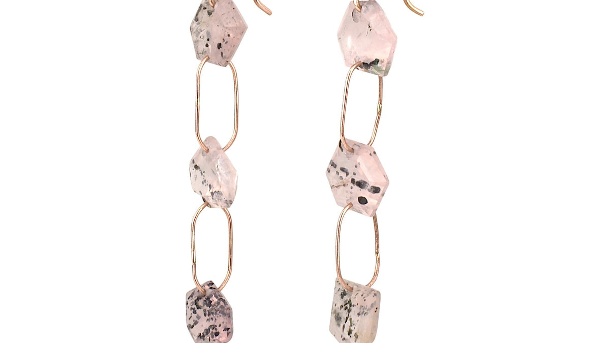 14K Rose Gold Spotted Rose Quartz Chain Link Earrings - Mettle by Abby