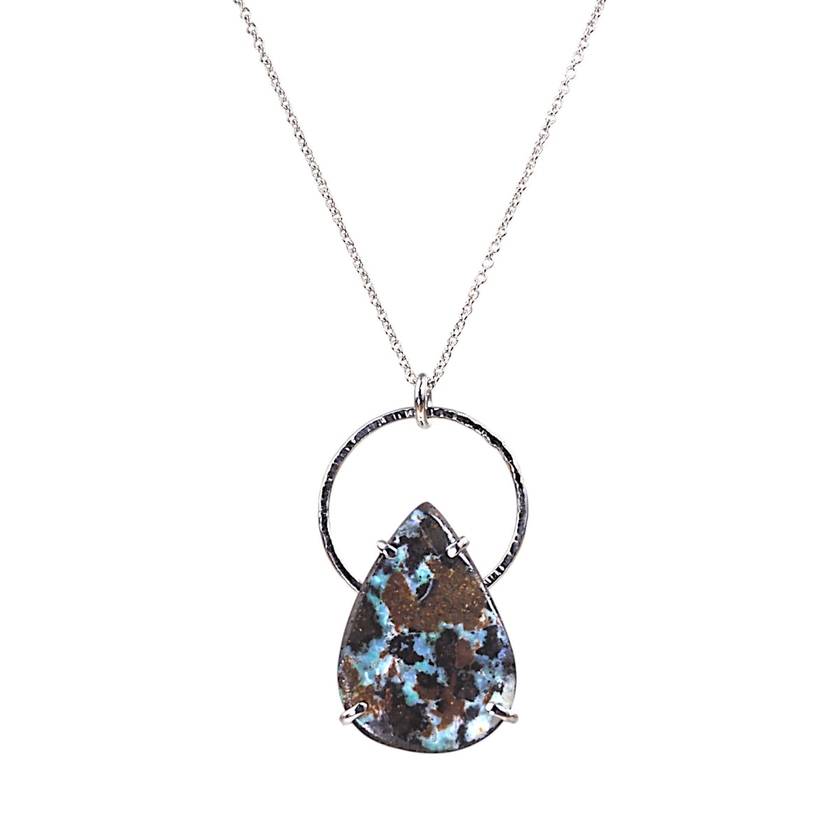 14k White Gold Boulder Opal Halo Necklace - Mettle by Abby