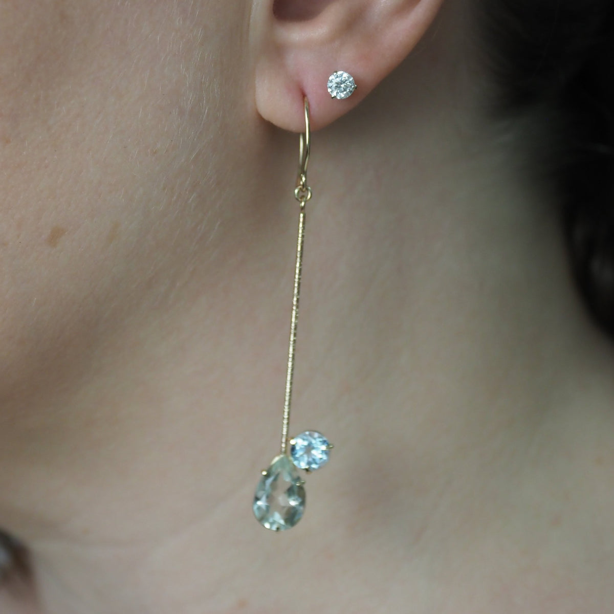 14k Yellow Gold Aquamarine and Topaz Earrings - Mettle by Abby