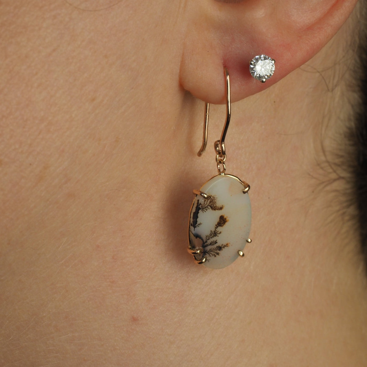 14K Yellow Gold Dendrite Agate Drop Earrings - Natural Landscape Paintings - Mettle by Abby