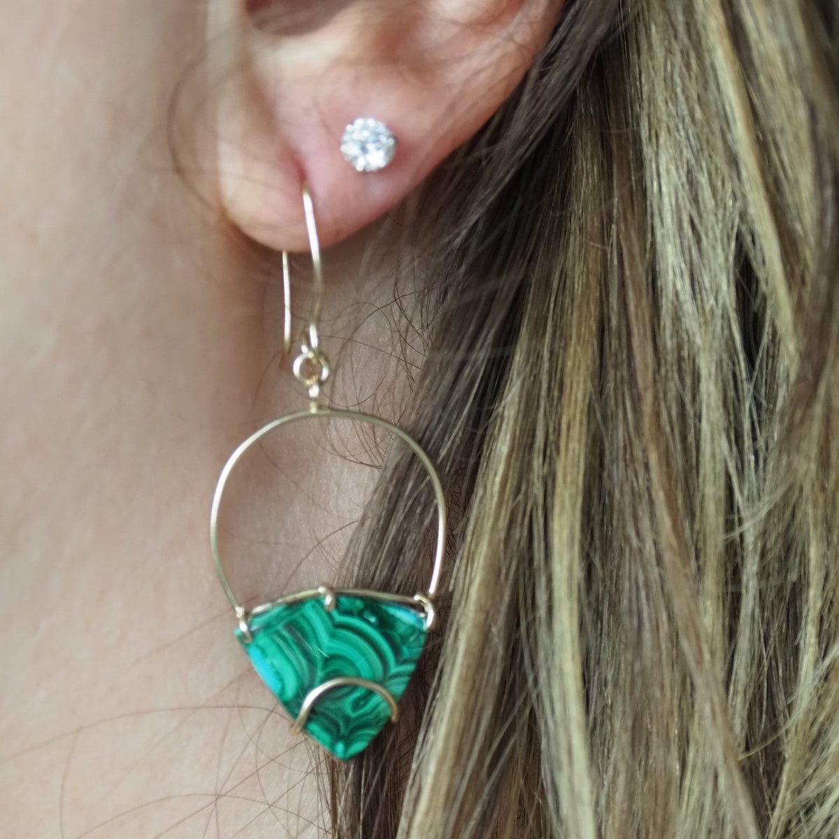 14k Yellow Gold Malachite Earrings - Mettle by Abby