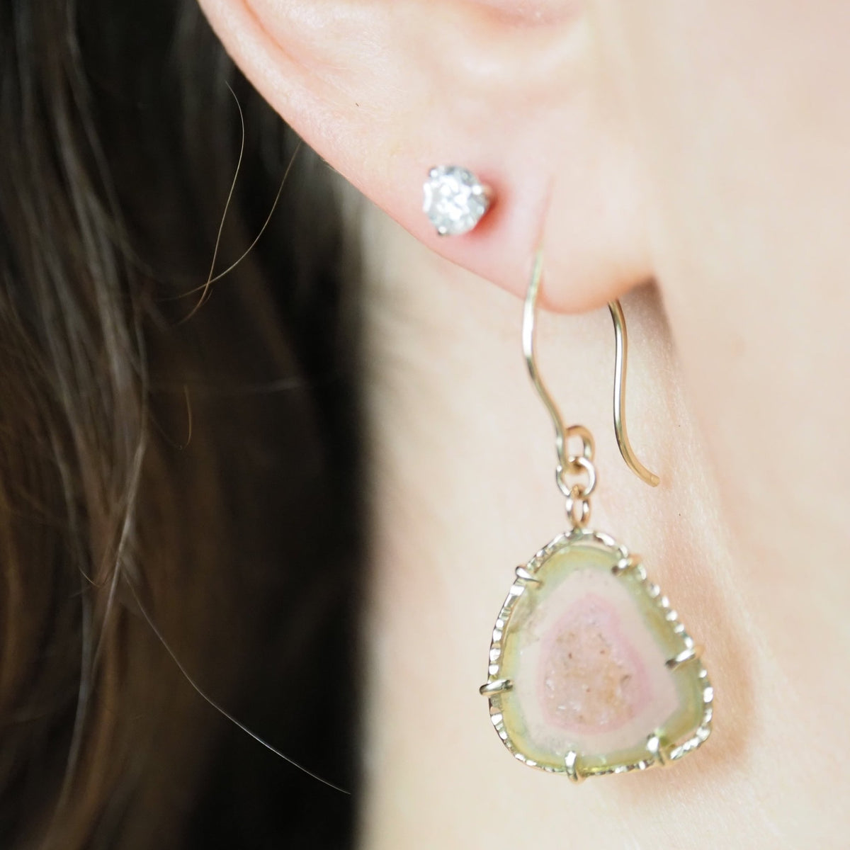 14k Yellow Gold Watermelon Tourmaline Earrings - Mettle by Abby