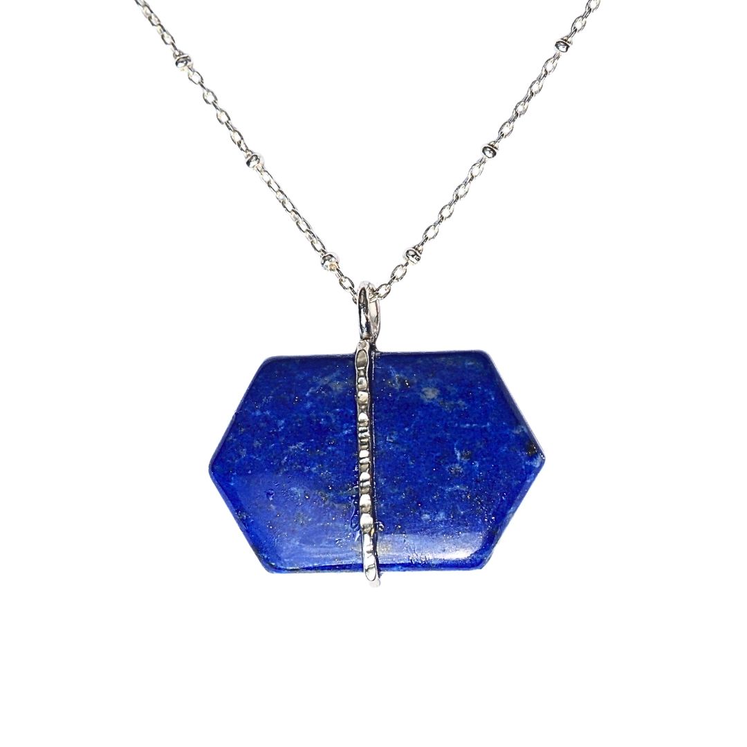 Banded Lapis Hexagon Necklace-Handmade Sterling Silver