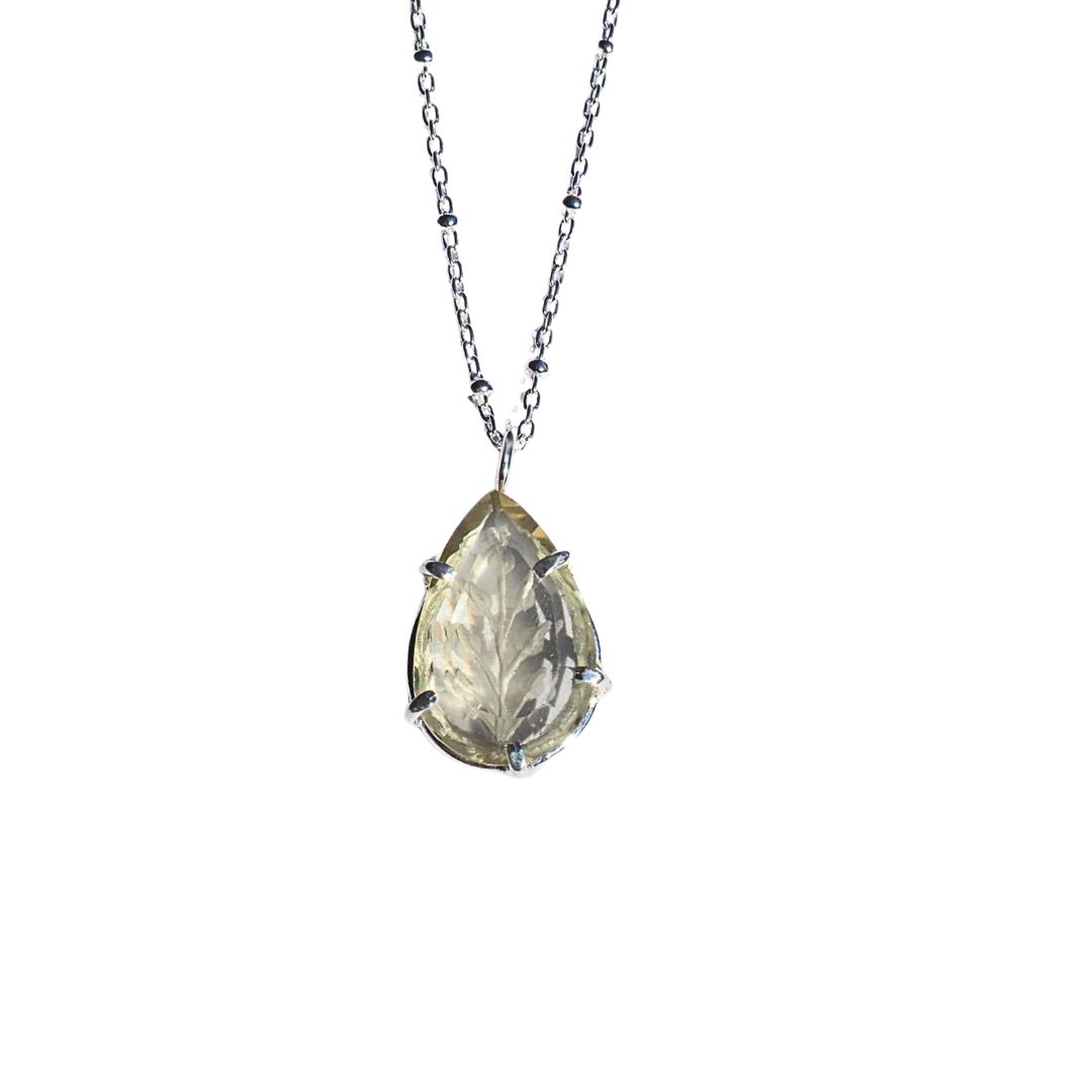 Botanical Reverse Intaglio Lemon Quartz Necklace | Sterling Silver