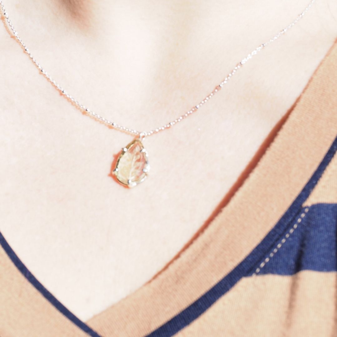 Botanical Reverse Intaglio Lemon Quartz Necklace | Sterling Silver