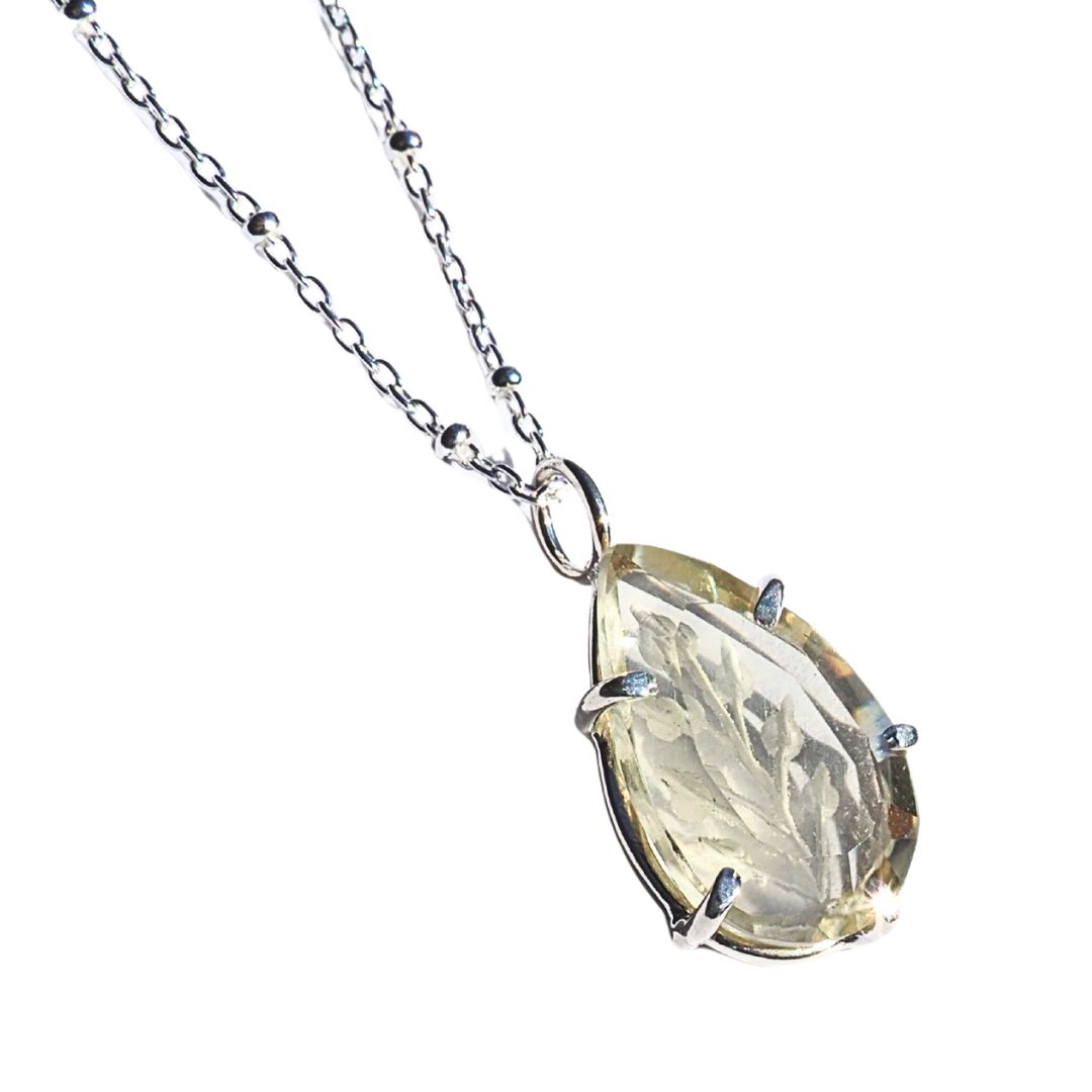 Botanical Reverse Intaglio Lemon Quartz Necklace | Sterling Silver