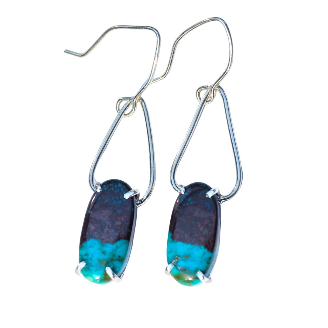 Chrysocholla Petal Earrings-Handmade Sterling Silver