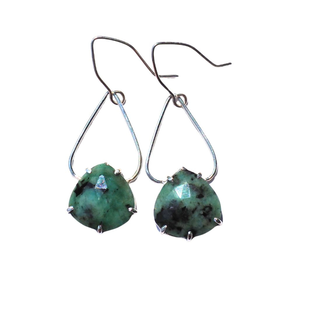 Emerald Petal Earrings-Handmade Sterling Silver