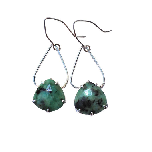 Emerald Petal Earrings-Handmade Sterling Silver