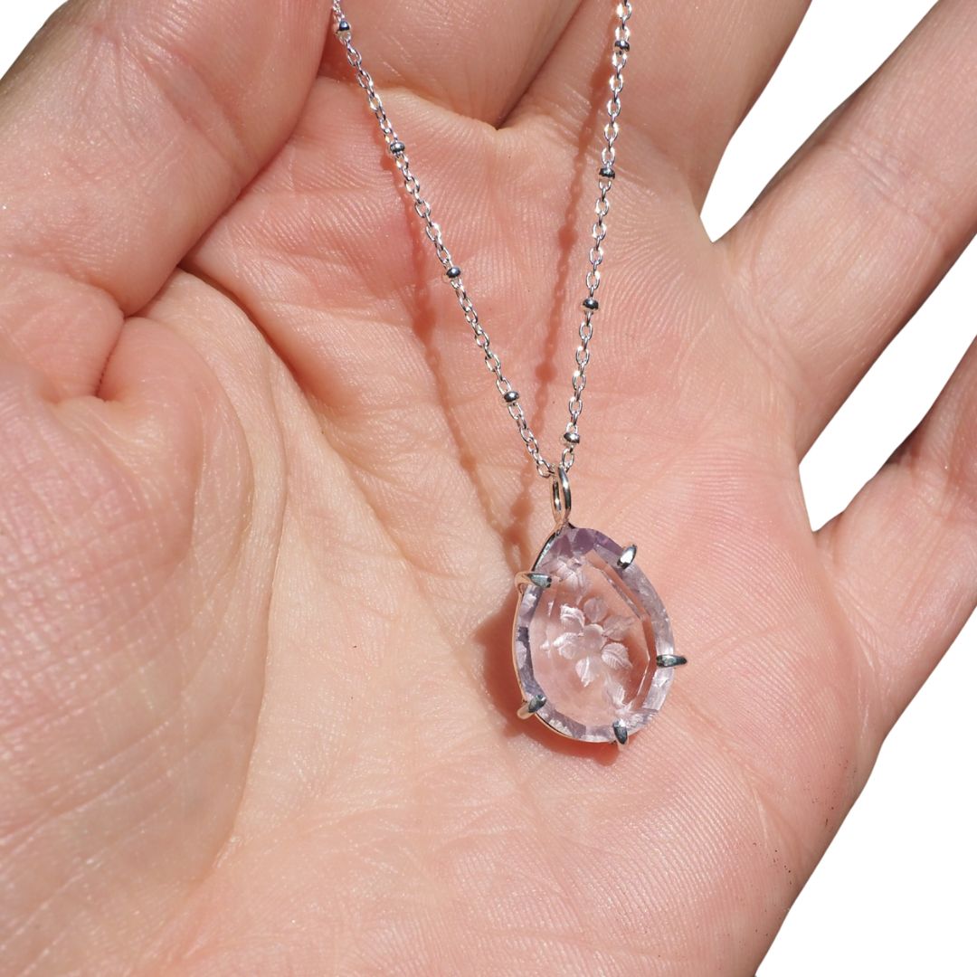 Floral Reverse Intaglio Amethyst Necklace | Sterling Silver