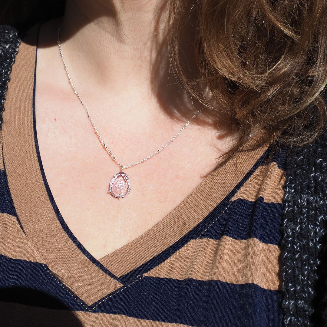 Floral Reverse Intaglio Amethyst Necklace | Sterling Silver