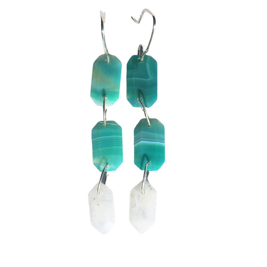Green Banded Agate & Moonstone Earrings | Mettle by Abby
