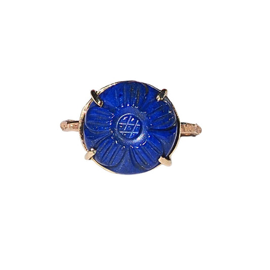 Lapis Bloom Gold Ring | Solid 14K Yellow Gold | Size 5.75