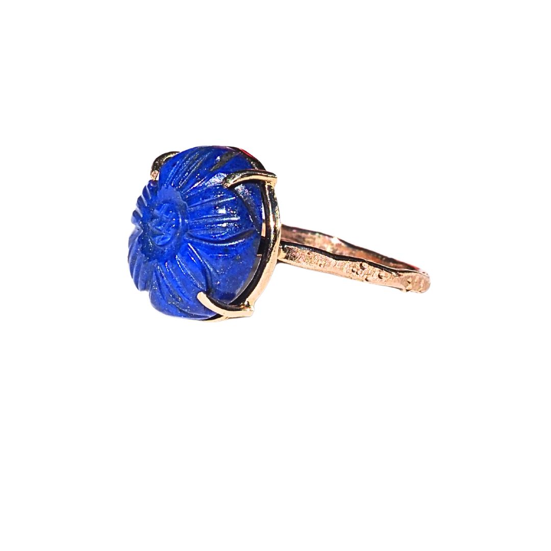 Lapis Bloom Gold Ring | Solid 14K Yellow Gold | Size 5.75