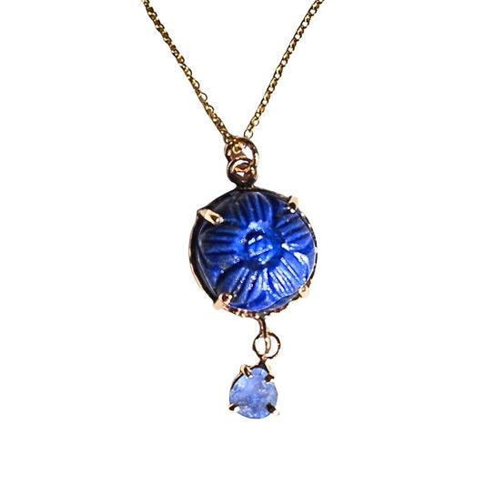 Lapis Bloom Sapphire Necklace | Solid 14K Yellow Gold
