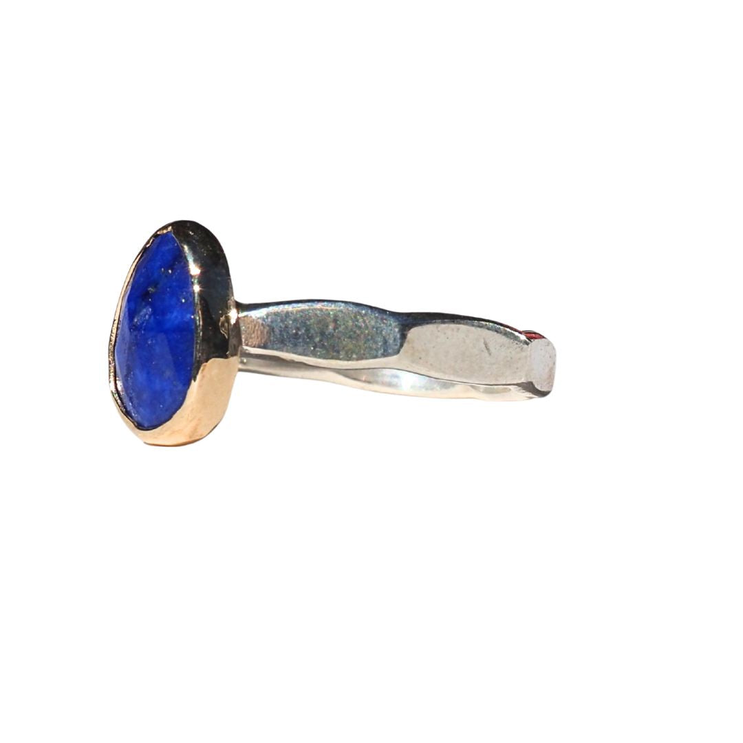 Lapis Lazuli Rose-Cut Ring | 14K Yellow Gold & Sterling Silver | Size 8