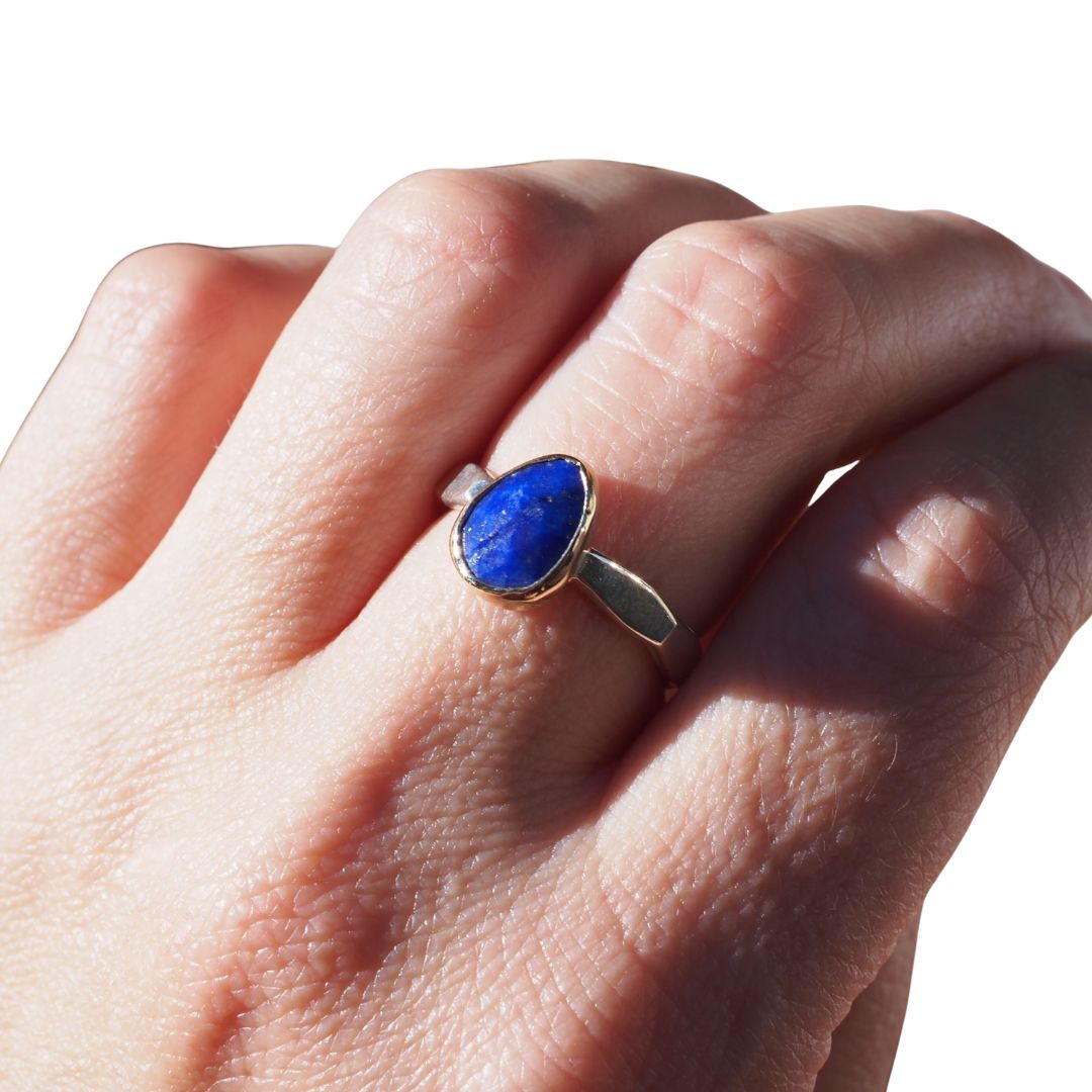 Lapis Lazuli Rose-Cut Ring | 14K Yellow Gold & Sterling Silver | Size 8