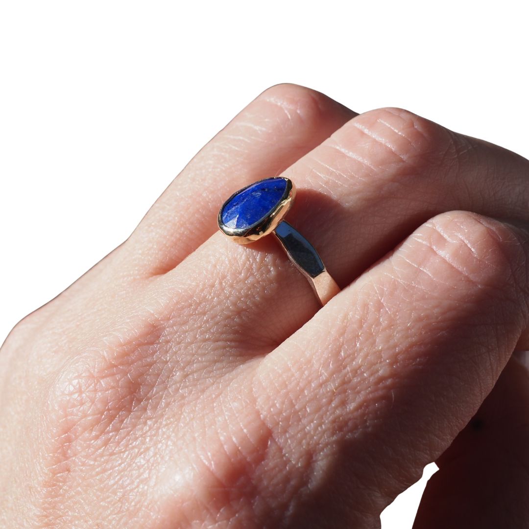 Lapis Lazuli Rose-Cut Ring | 14K Yellow Gold & Sterling Silver | Size 8