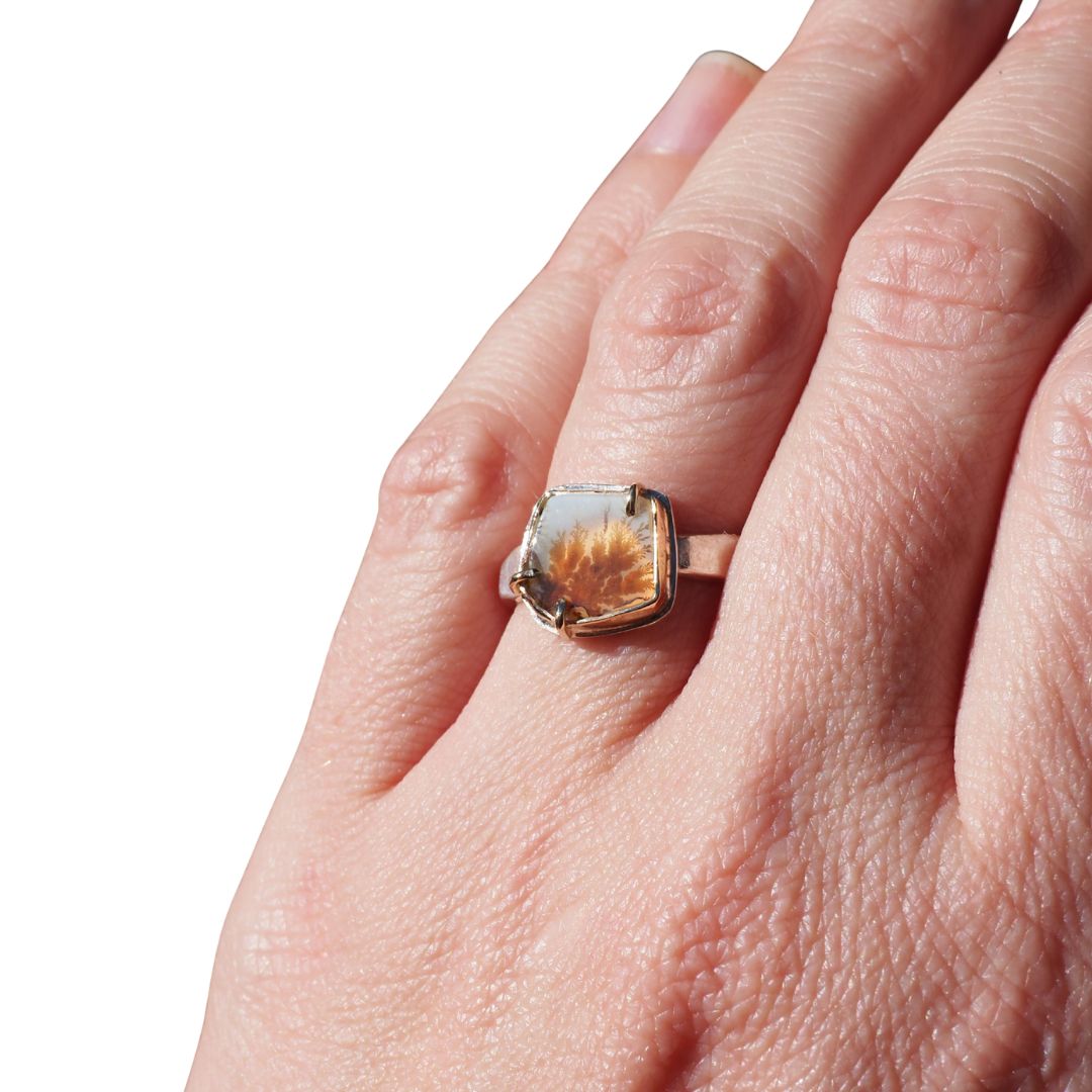Little Wild Dendritic Agate Ring | 14K Gold & Sterling Silver | Size 7.75