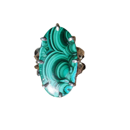 Statement Malachite Ring-Handmade Sterling Silver- Size 8