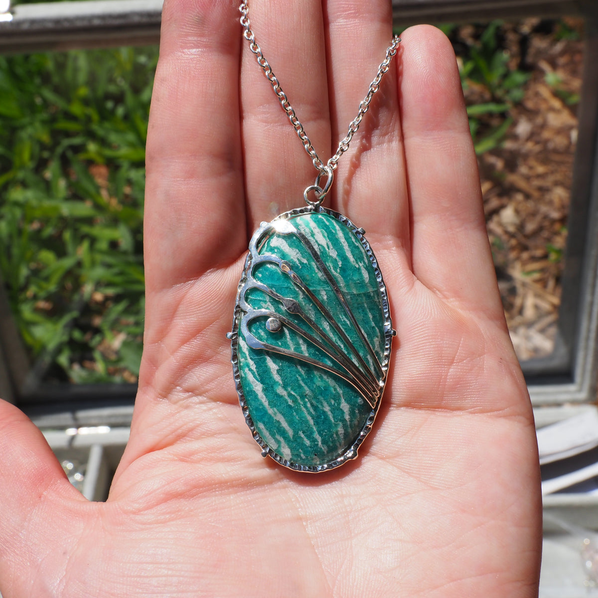 Art Nouveau Amazonite Necklace-Handmade Sterling Silver