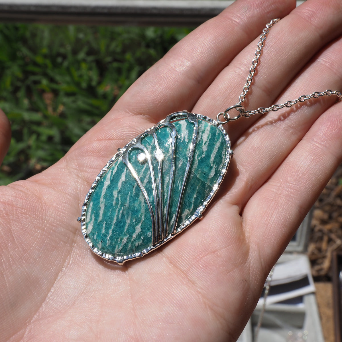 Art Nouveau Amazonite Necklace-Handmade Sterling Silver