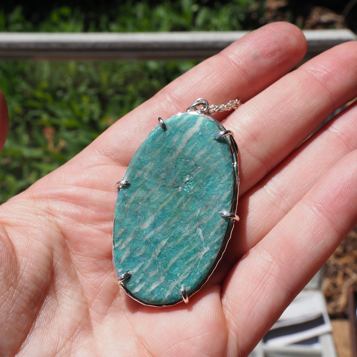 Art Nouveau Amazonite Necklace-Handmade Sterling Silver