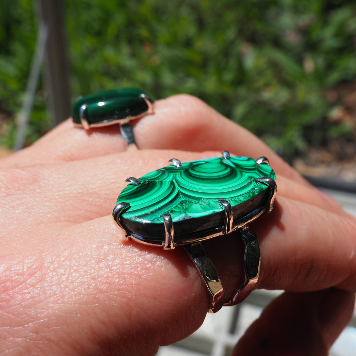 Statement Malachite Ring-Handmade Sterling Silver- Size 8