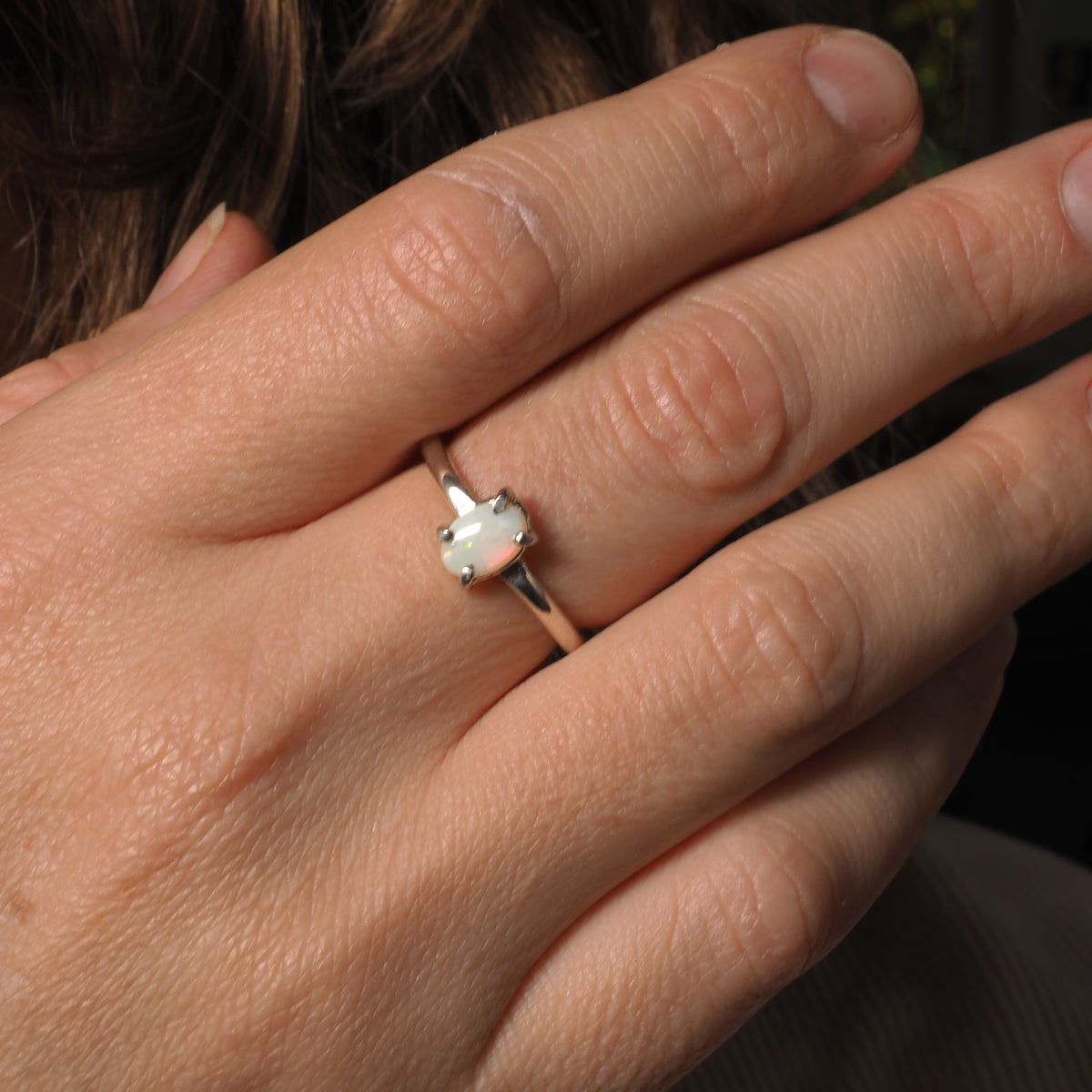 Australian Opal Ring in Silver - Size 7.5