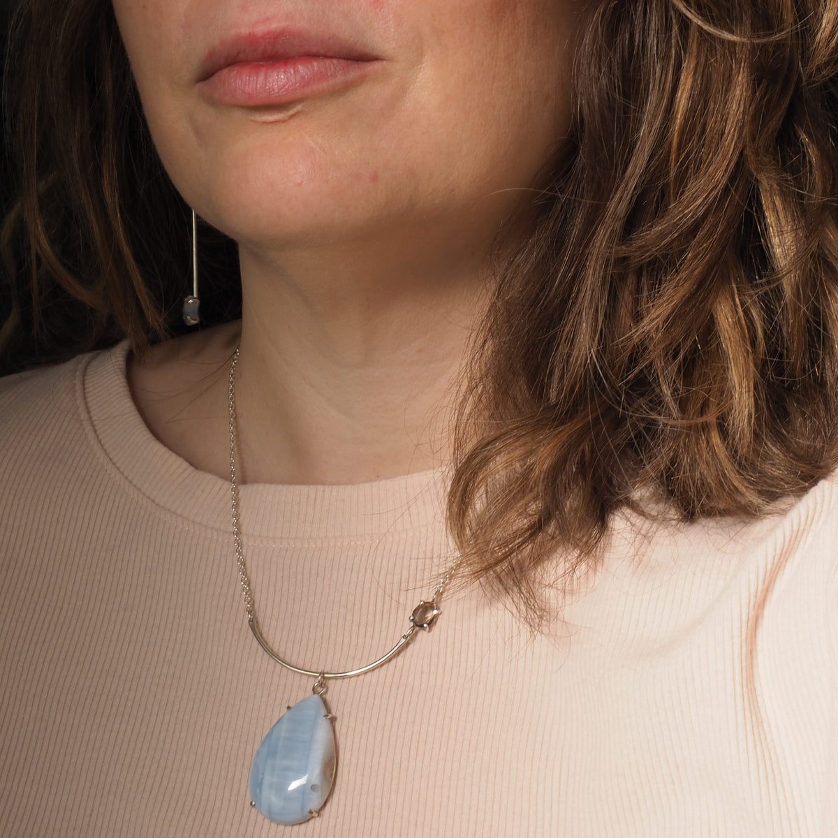 Blue Opal and Smokey Quartz Necklace
