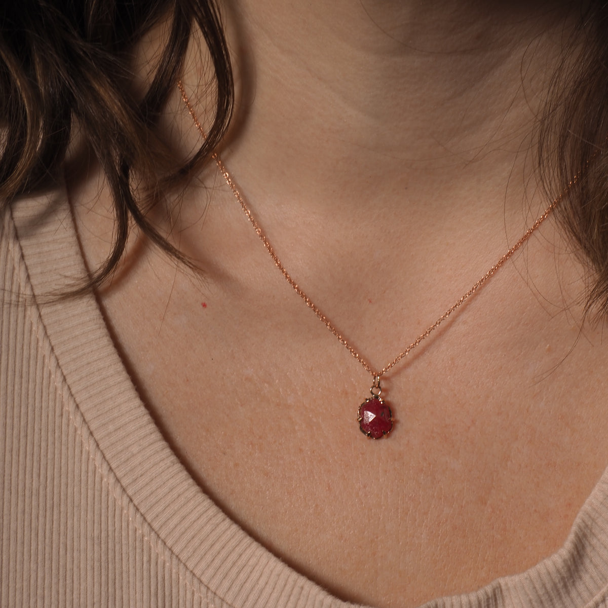 14k Ruby Hexagon in Rose Gold Necklace
