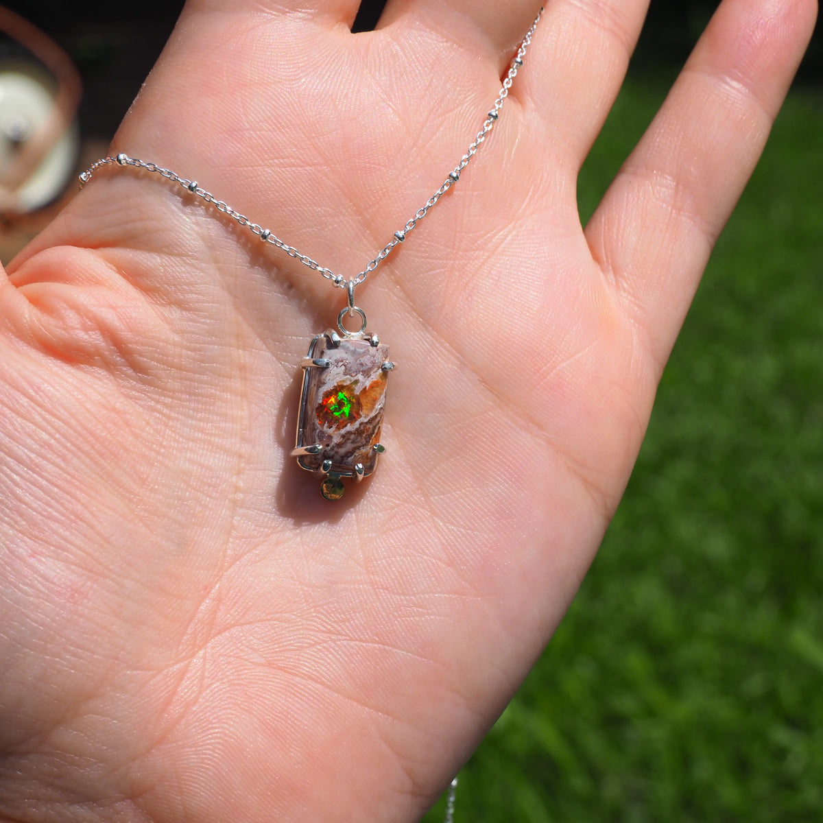 Ember Opal Necklace-Handmade Sterling Silver, 14k Yellow Gold and Mexican Boulder Opal