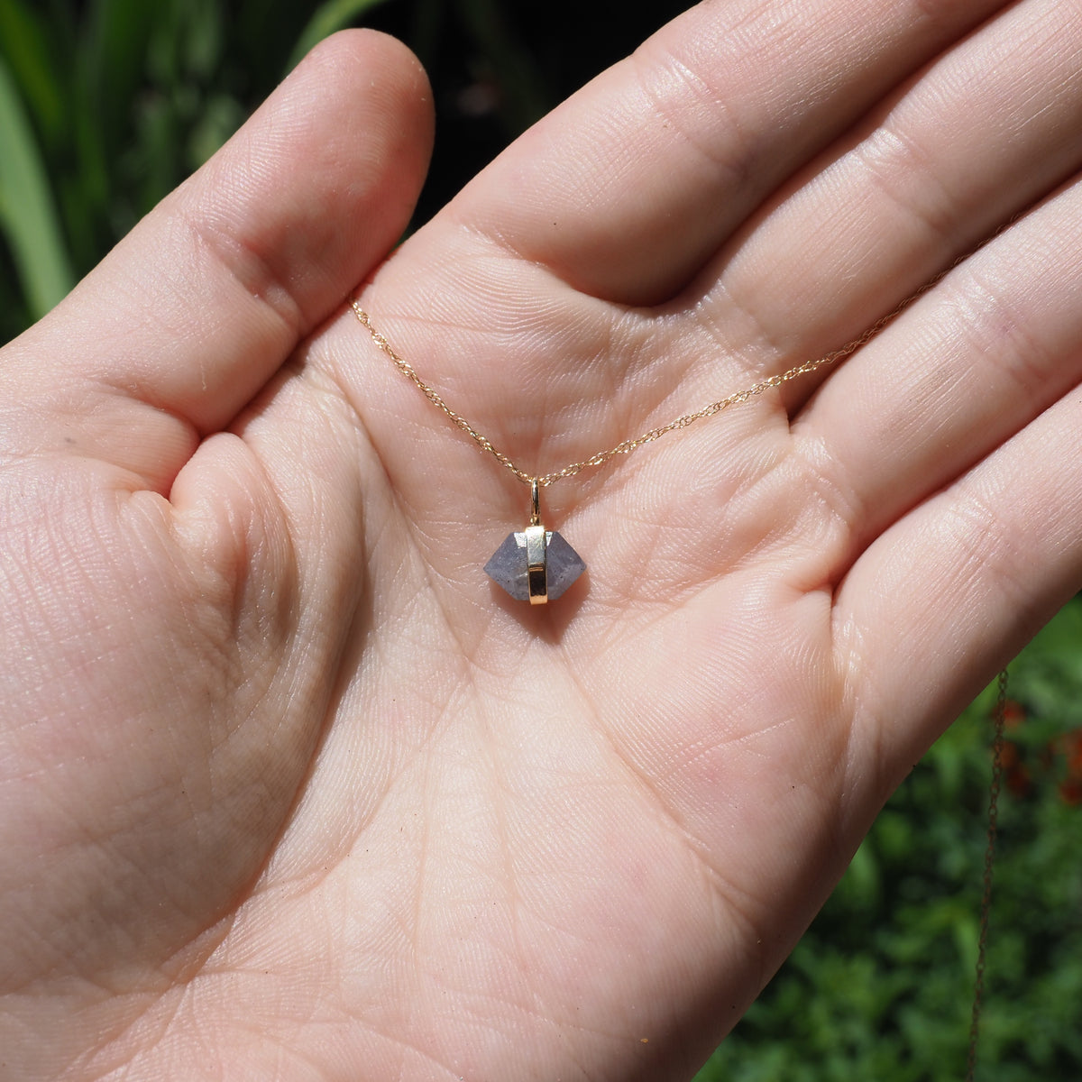 14k Banded Sapphire Necklace-Handmade 14k Yellow Gold and Sapphire