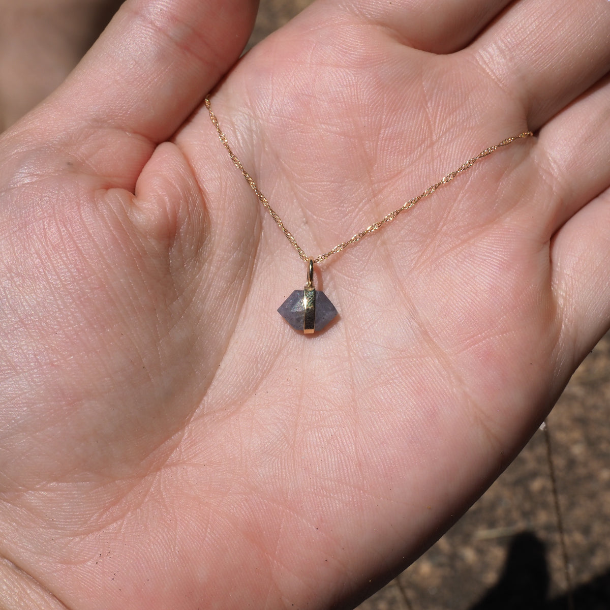 14k Banded Sapphire Necklace-Handmade 14k Yellow Gold and Sapphire